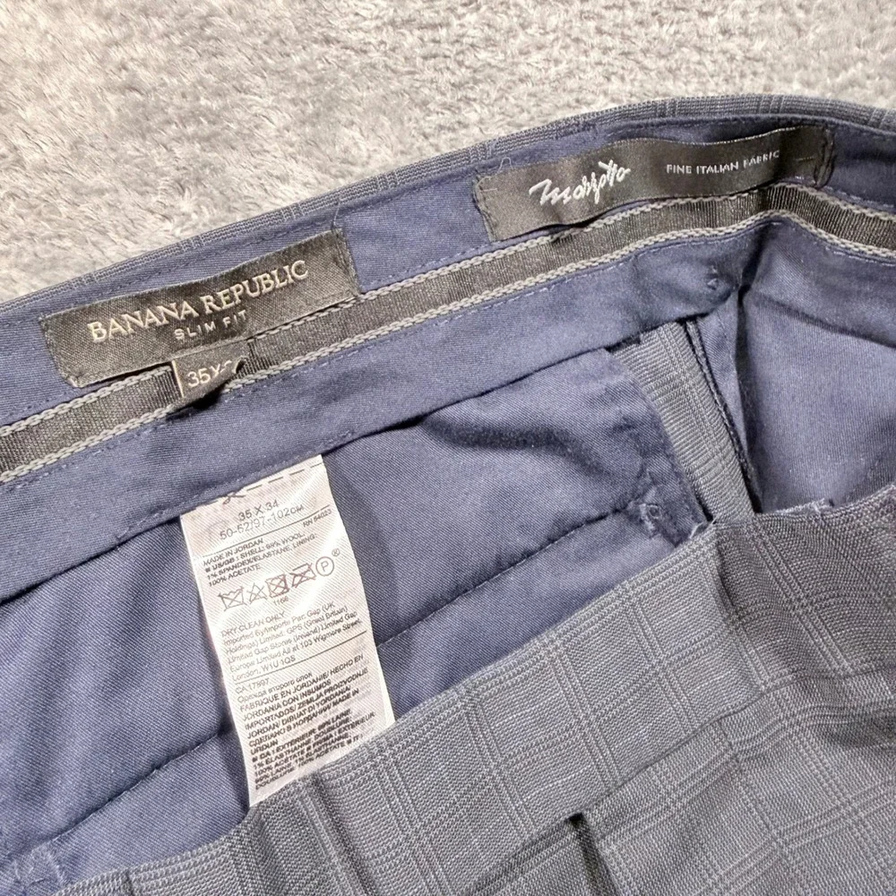 Banana Republic Slim Fit Grey Glen Plaid Marzotto Italian Wool Dress Pants 36x34